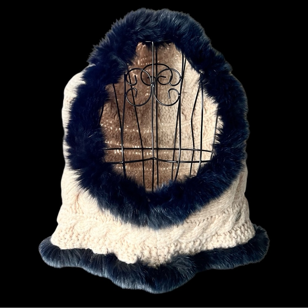 💖 Calimar Alpaca Hooded Cowl w Blue Fox Fur Trim • Made in Italy 💖